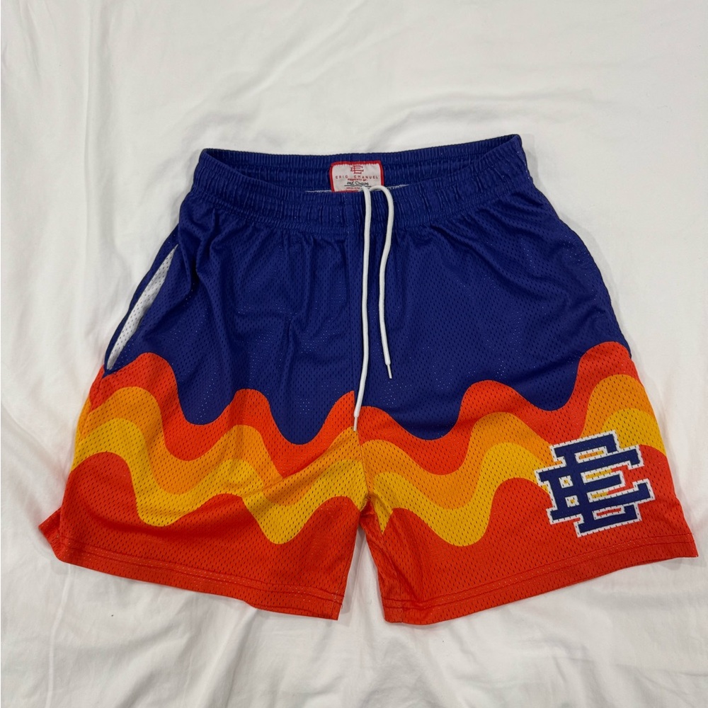 Eric Emanuel Blue and Orange Wave Pattern Men's Shorts